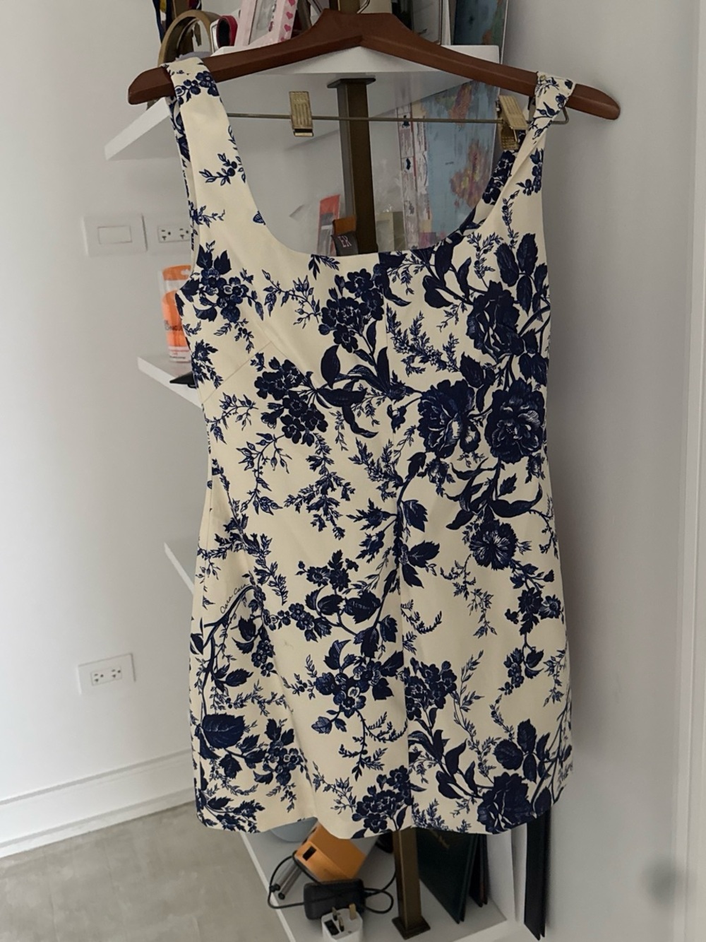 Cara Cara Cream Dress with Navy Floral Print